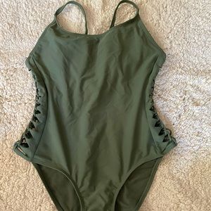 Green one piece bathing suit!